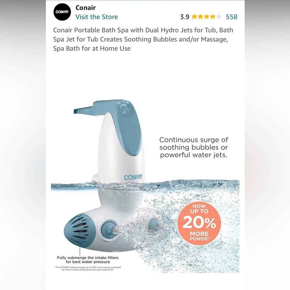 NWOT Portable Plug In Bath Spa with Dual Hydro Jets for Bubble Bath at Home Spa